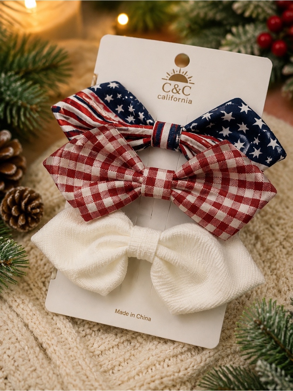 Hair Bow Red White Blue July 4 Memorial Day Patriotic Holidays Hair Accessories
